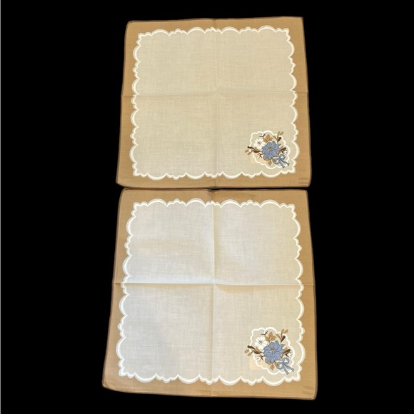 Vintage Sunweave Linen Corp. Set of 4 Victorian Blue Flower Cloth Napkins NWOT - Picture 3 of 12